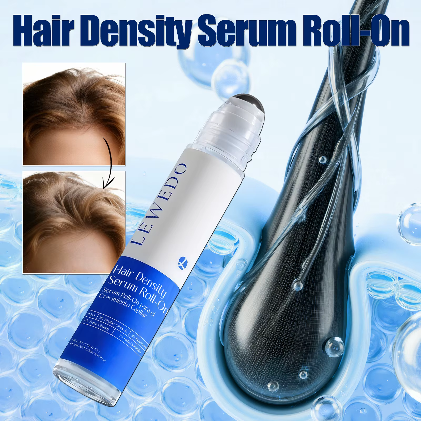 Sérum capillaire nourrissant anti-frisottis à la rosemaine Bodywise Roll-on, soin fortifiant longue