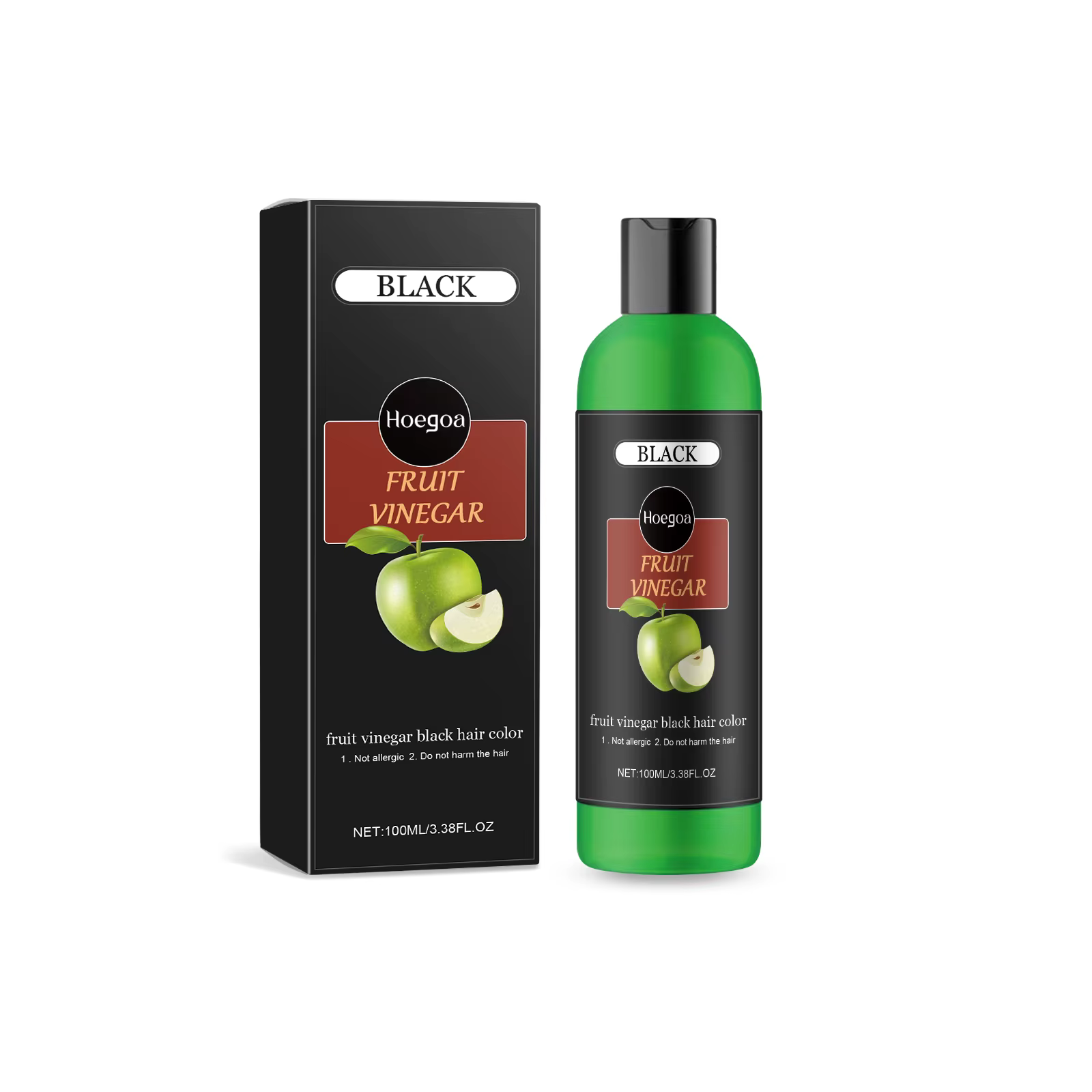HOEGOA 100mL Shampooing Colorant Noir au Vinaigre de Fruits Formule Rafraîchissante Fortifiante Soin