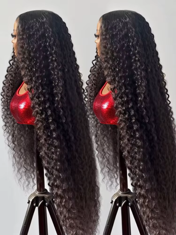 300% densité bouclés perruques cheveux humains 13x6 HD dentelle frontale vague profonde perruques 46