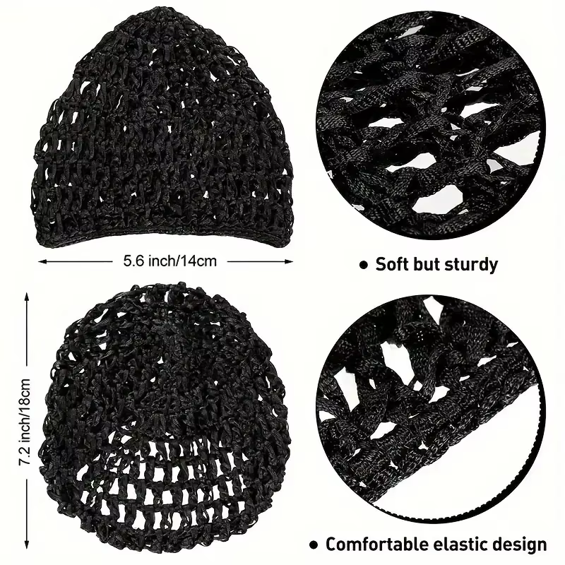 Bonnet de couchage pour usage quotidien, filet à cheveux en maille noire au Crochet, bonnet de soins