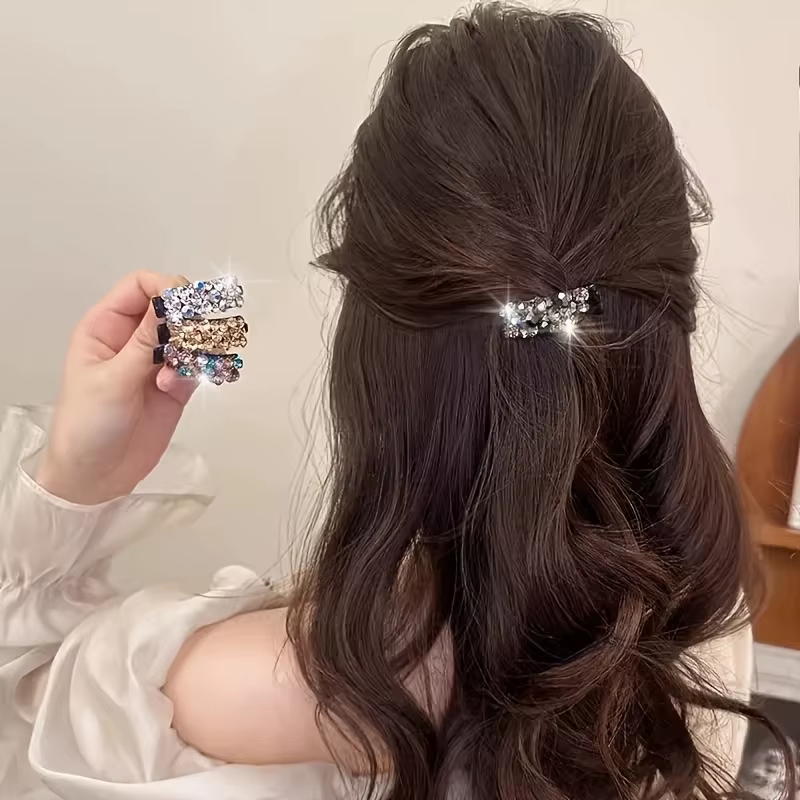 Pinces à cheveux élégantes en strass pour femmes, 6 pièces, petites pinces latérales colorées en cri