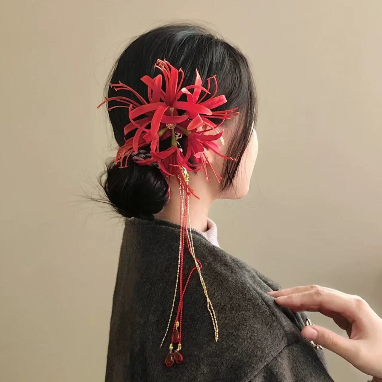 Pince à cheveux rétro rouge araignée Lily, épingle à cheveux en tissu fleur, vêtements de mariée, St