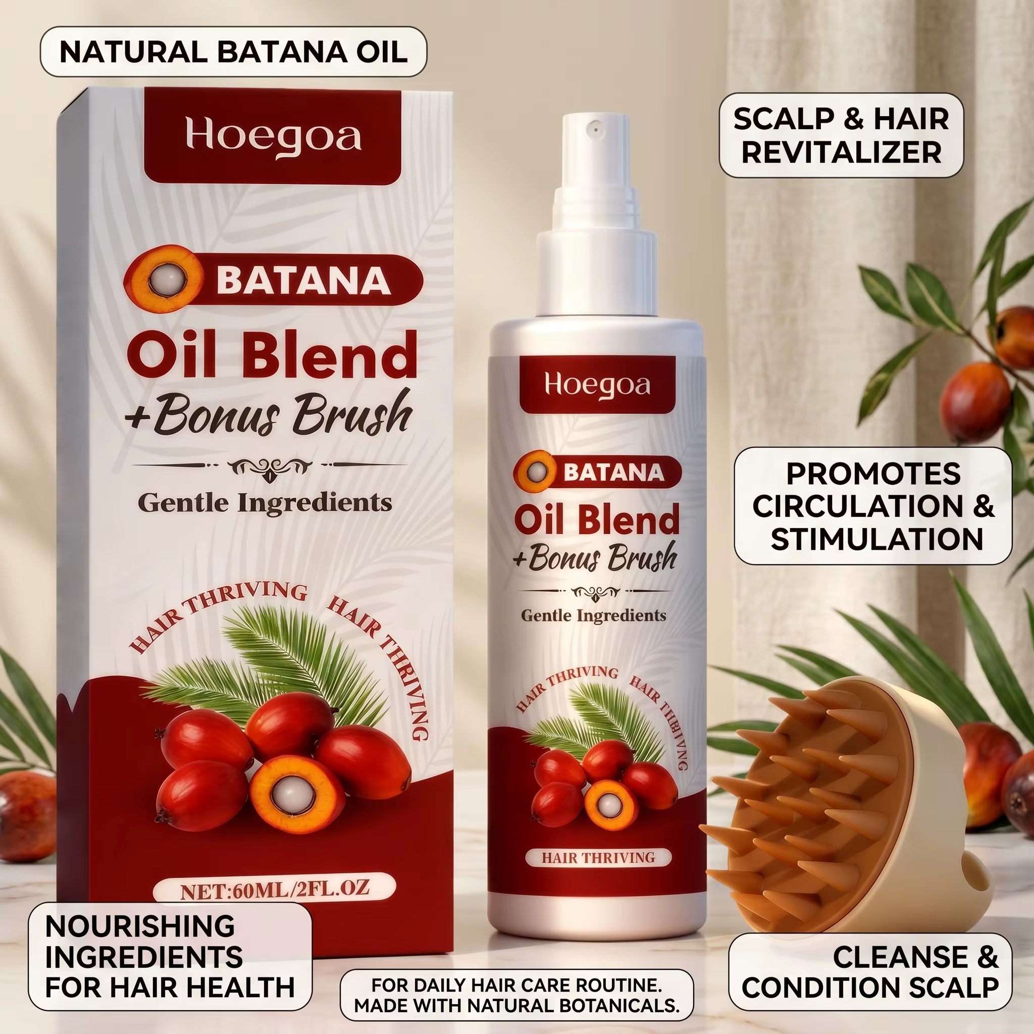 Spray capillaire botanique avec brosse massante anti-frisottis, réduit la casse et nourrit le cuir c