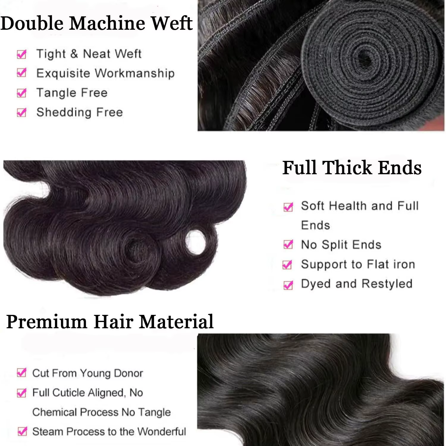 Extensions de cheveux humains Remy brésiliens ondulés naturels, 1/3/4 lots, 34 36 38 40 pouces