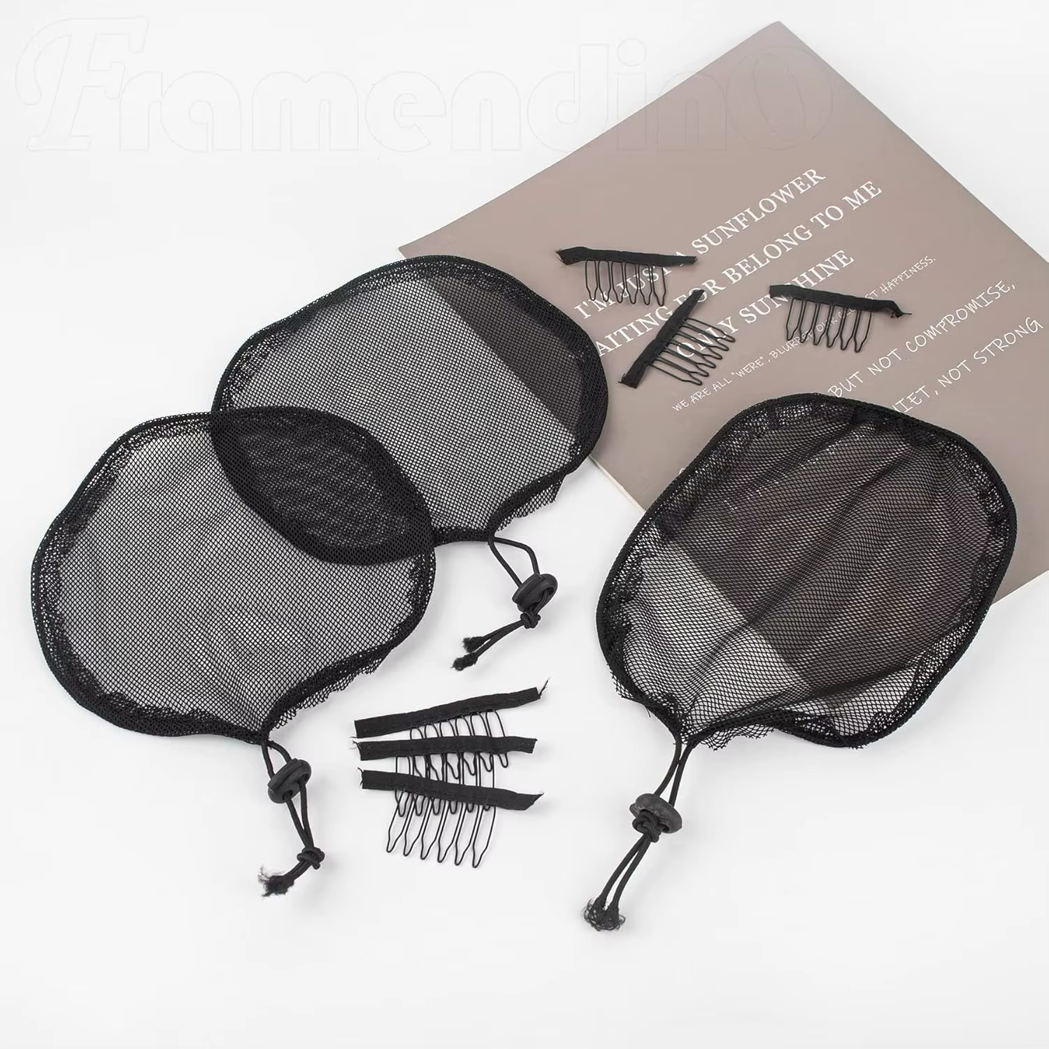 Filet de tissage noir, 5 pièces, cordon élastique, queue de cheval avec 3 Clips en maille pour la fa