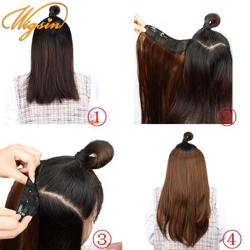 WIGSIN synthétique 55 cm en forme de V couches 4 Clips Extension de cheveux longs raides naturel Inv