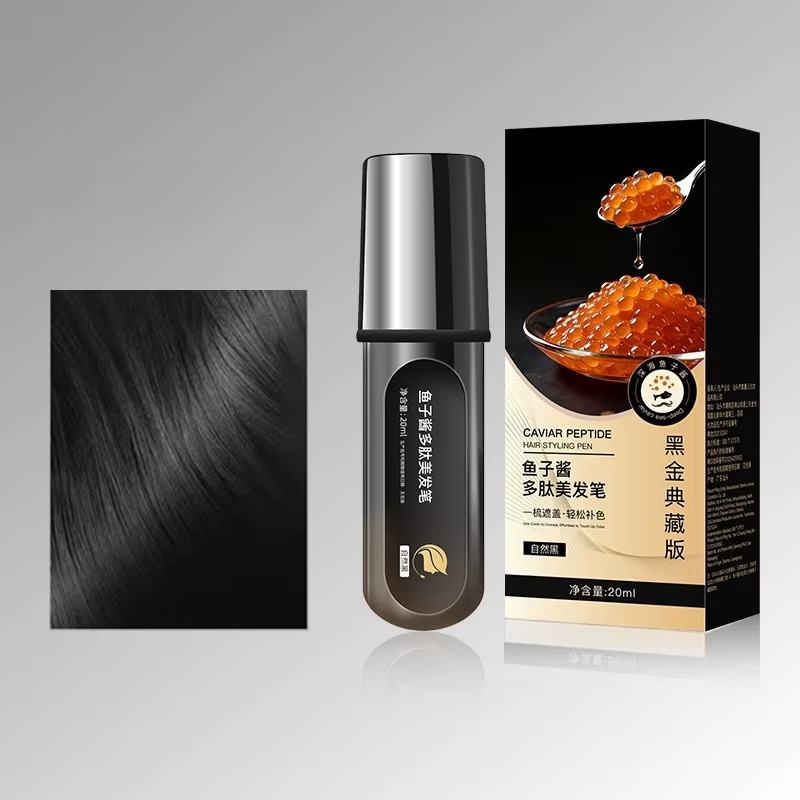 Stylo de coloration capillaire temporaire au peptide de caviar, peigne de retouche des racines, couv