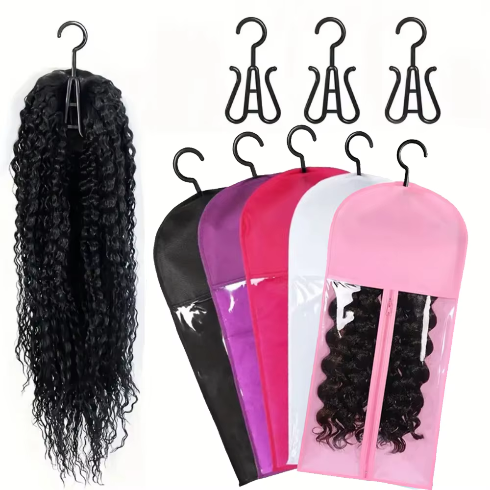Sacs de rangement pour perruques Premium, 3 pièces, avec cintres métalliques robustes, Design Transp