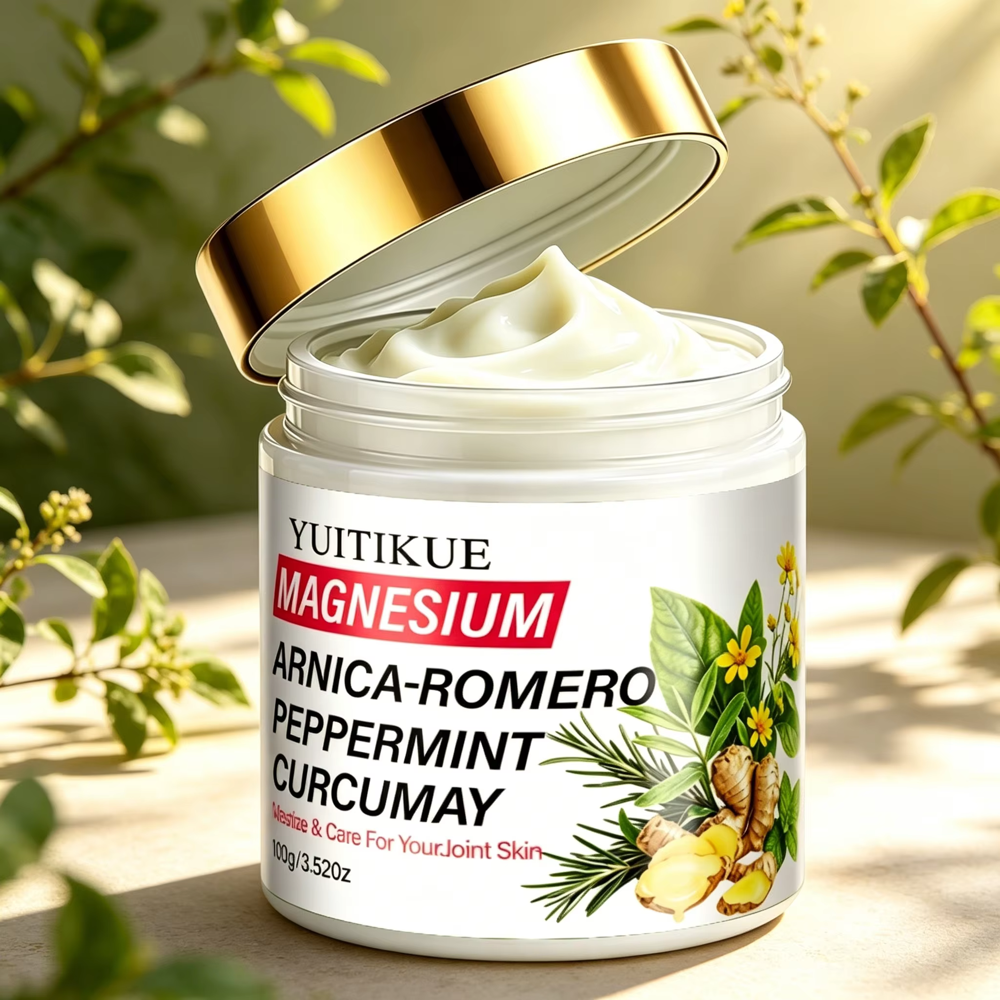 Crème pour la peau au magnésium et à l'arnica 100g, lotion nourrissante infusée au curcuma, au romar