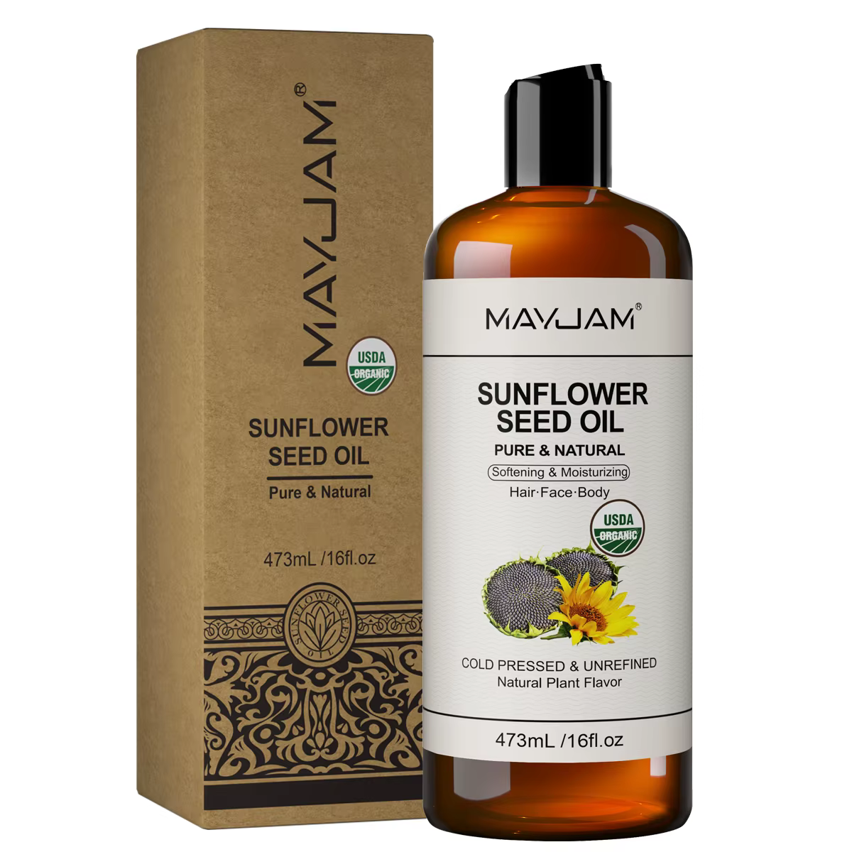 Huile d'amande douce biologique pressée à froid, 16 floz, graines de tournesol, Jojoba, ricin, huile