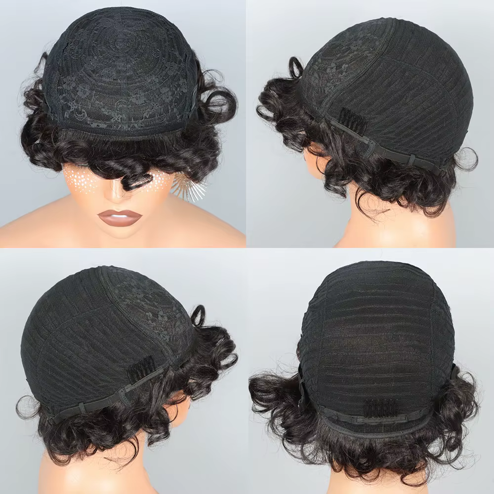Perruque courte coupe pixie, perruque bouclée bob en cheveux humains pour femmes noires, perruques f