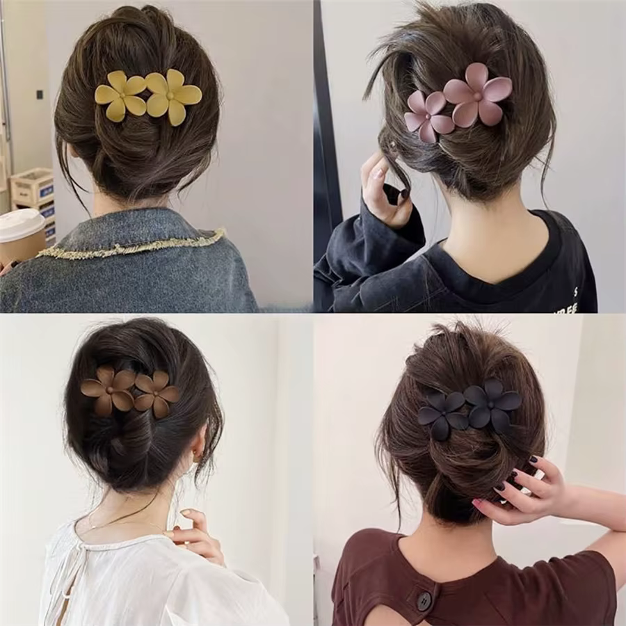 4 pièces pinces à cheveux fleur mat français Barrette à cheveux noir épingles à cheveux florales pin
