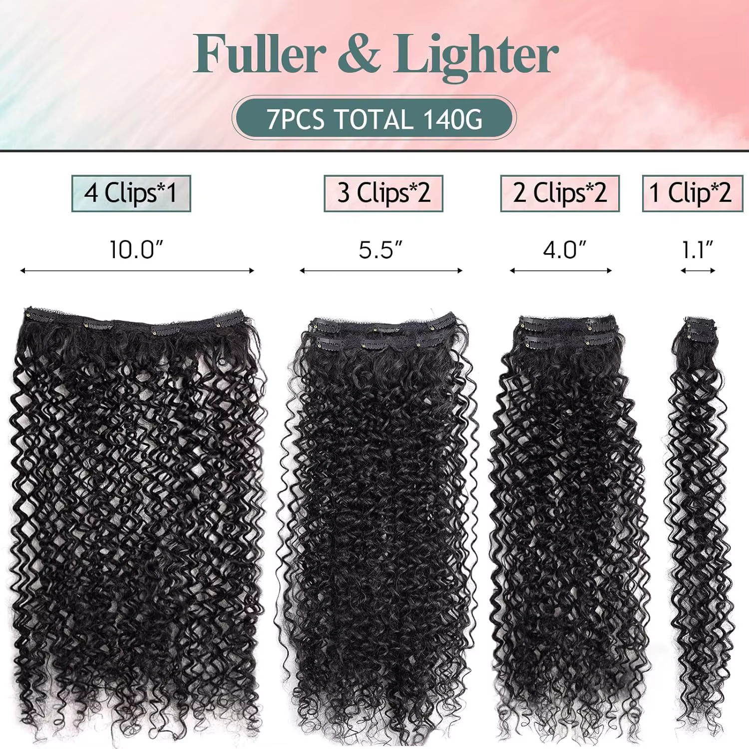 Extensions de cheveux bouclés à clipser pour femmes, fibres synthétiques ondulées, légères et respir