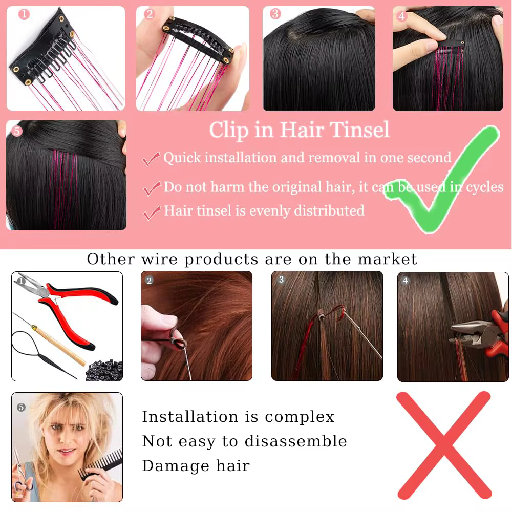 Extensions capillaires synthétiques brillantes pour femmes, 6 pièces, 50cm, Extensions capillaires p