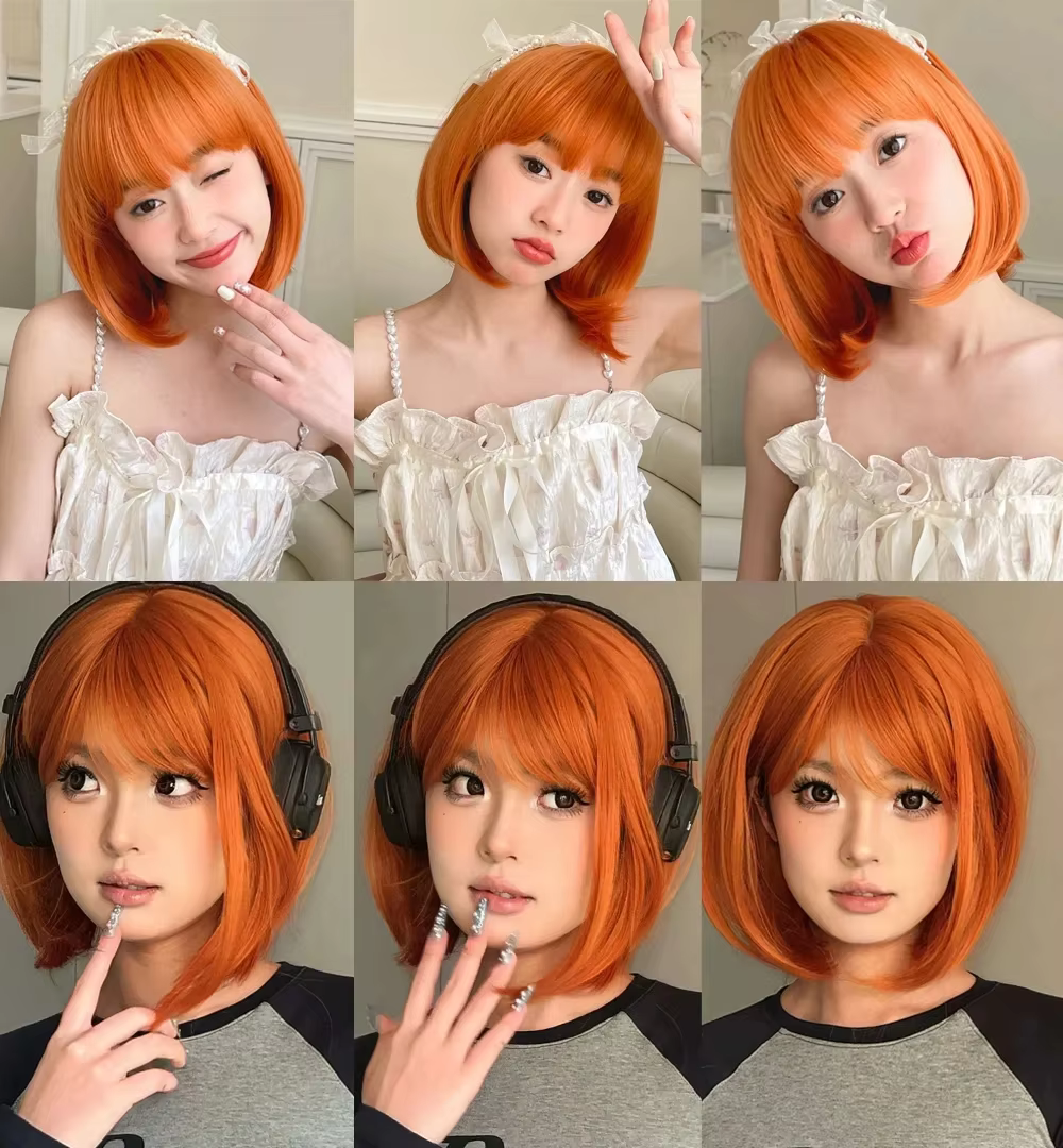 Perruque synthétique de coiffure bob Orange, perruque de cosplay pour fête d'halloween, accessoire q