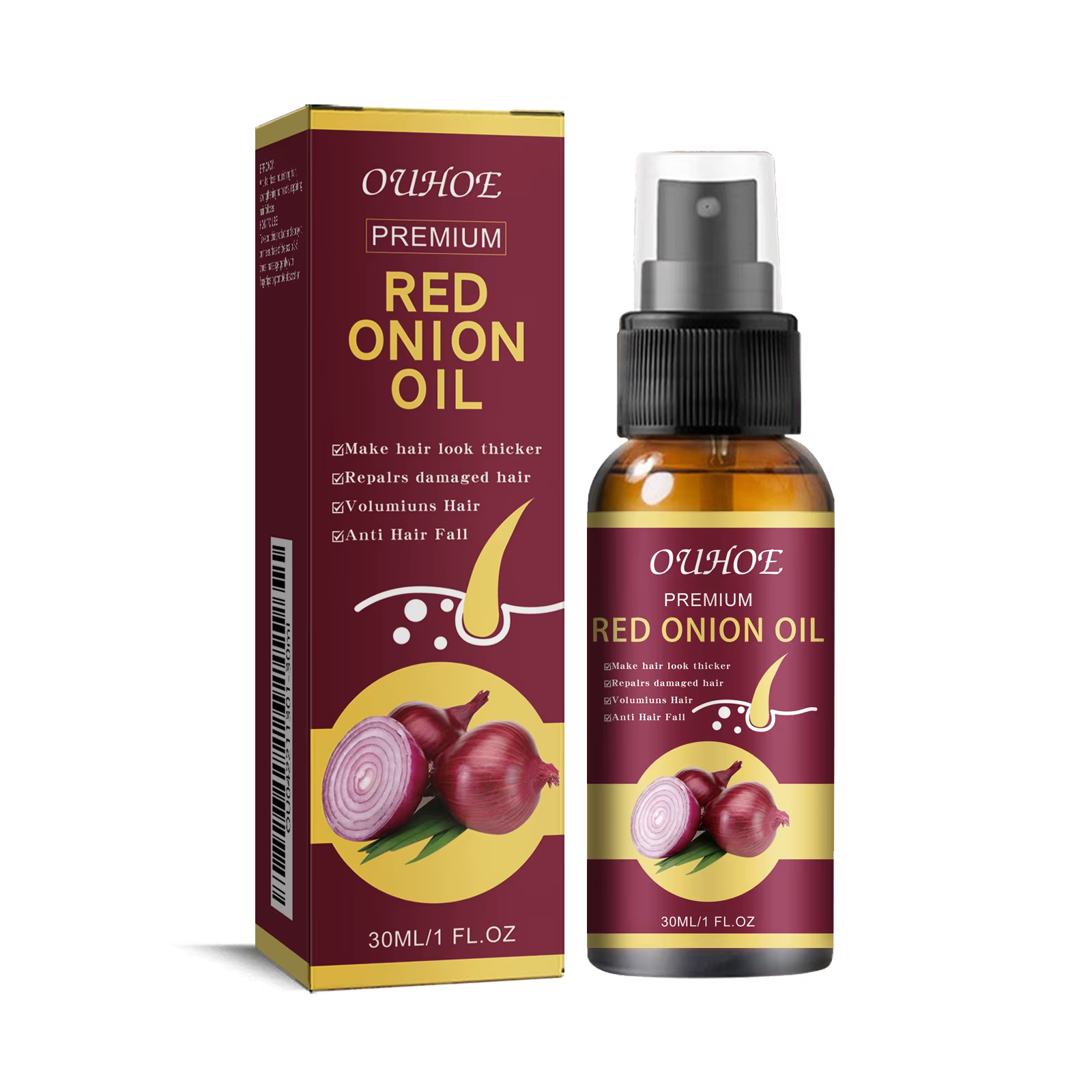Huile essentielle pour la croissance des cheveux à l'oignon rouge, spray pour soins capillaires, pré