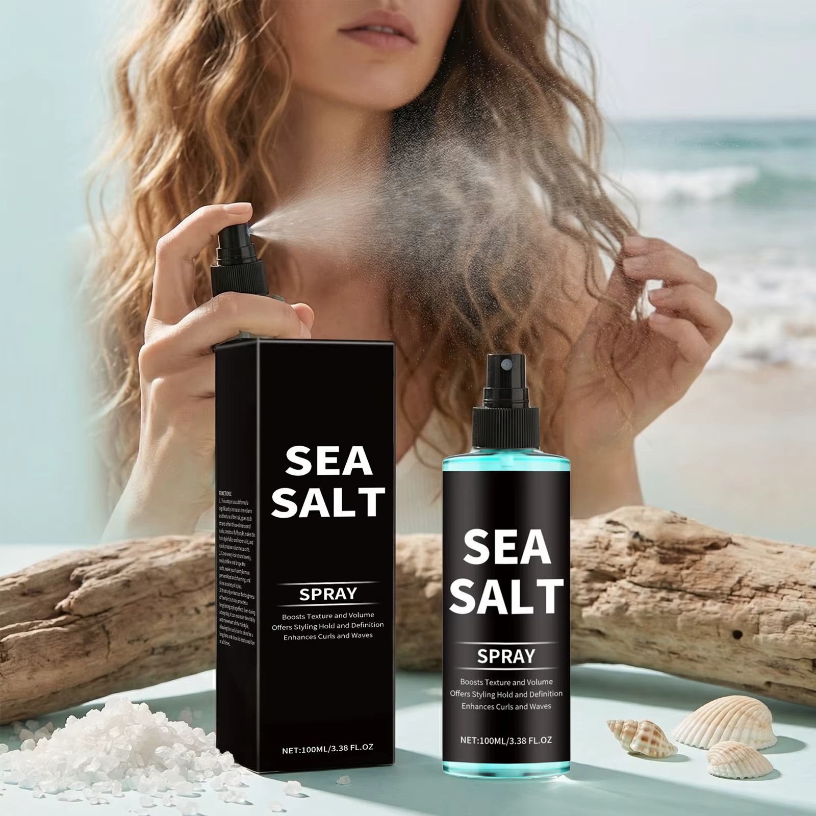 Spray Coiffant au Sel Marin Améliorant la Densité, Fixation Forte, Non Gras, Volumisant, Réduit l'Ad