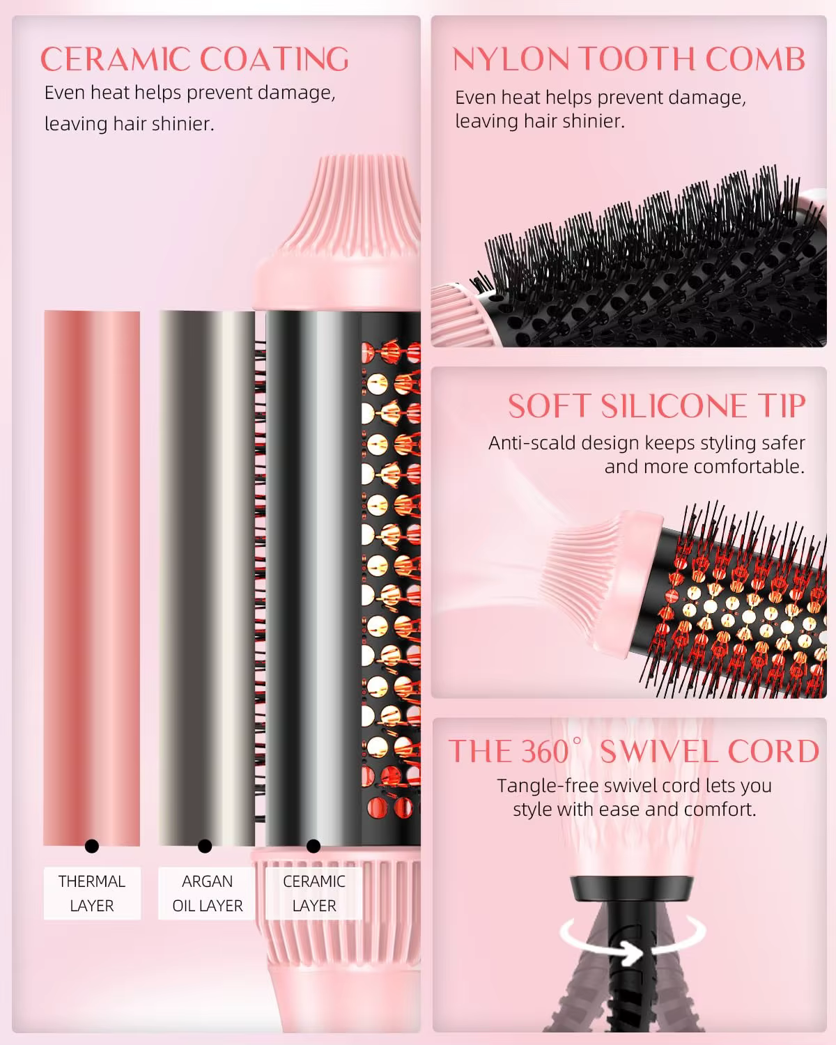 Fer à friser à infrarouge, brosse électrique, peigne Anti-brûlure, 1.5 pouces, volumateur rond chauf