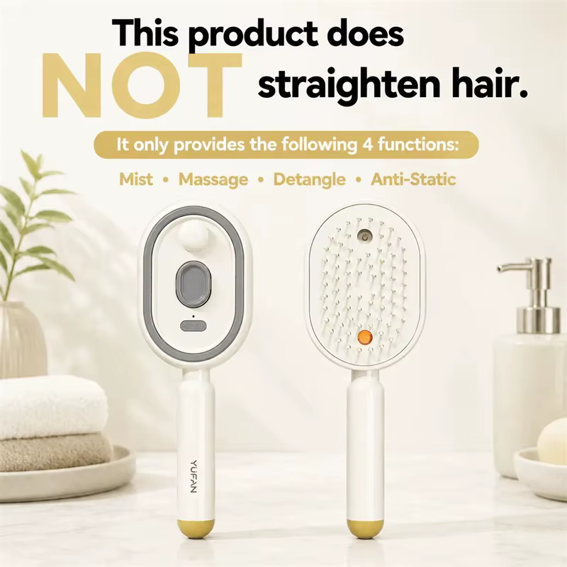 Brosse à cheveux électrique anti-frisottis et démêlante avec spray, thérapie par lumière rouge et de