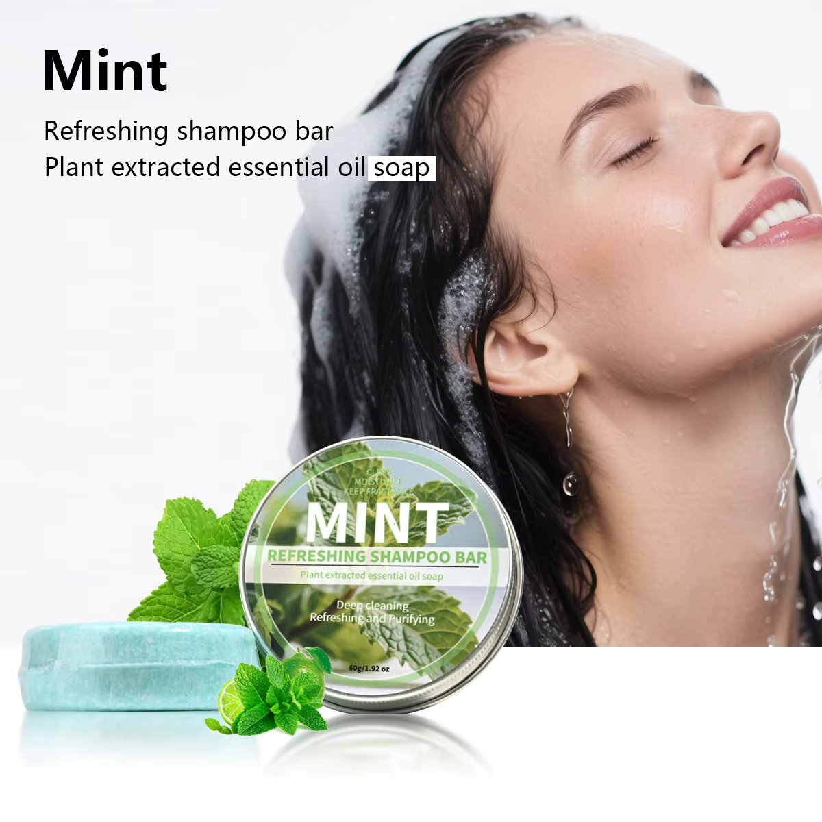Barre de savon shampoing frais à la menthe, savon de soin capillaire aux huiles essentielles végétal