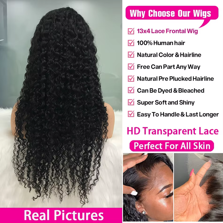Perruques frontales en cheveux humains ondulés de 40 pouces avec dentelle HD 13x4 13x6, perruque fro