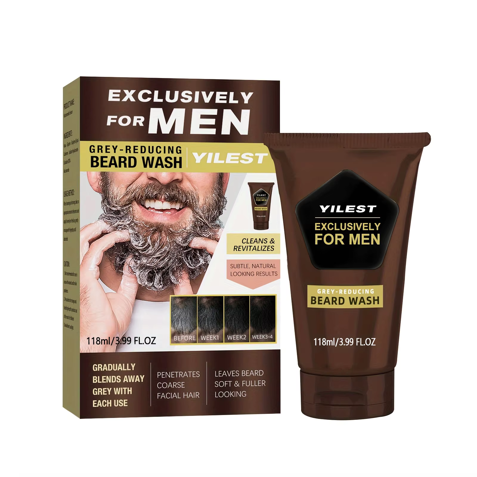 Shampoo colorant permanent pour barbe pour hommes - Couvre les poils blancs et gris de la barbe, cou