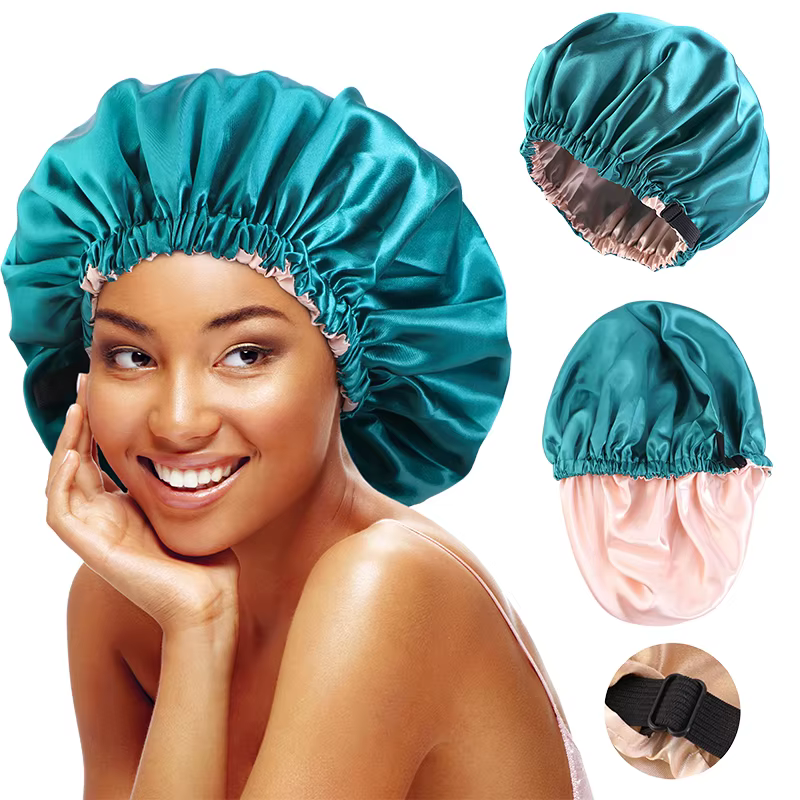 Bonnet en Satin pour dormir, Bonnet en soie réglable pour cheveux bouclés, Double couche, grand bonn