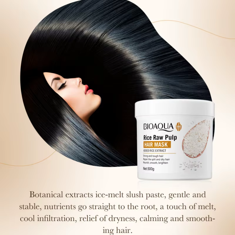 Masque capillaire à la purée de riz 500g, contenant de l'extrait de riz, de la céramide et d'autres 