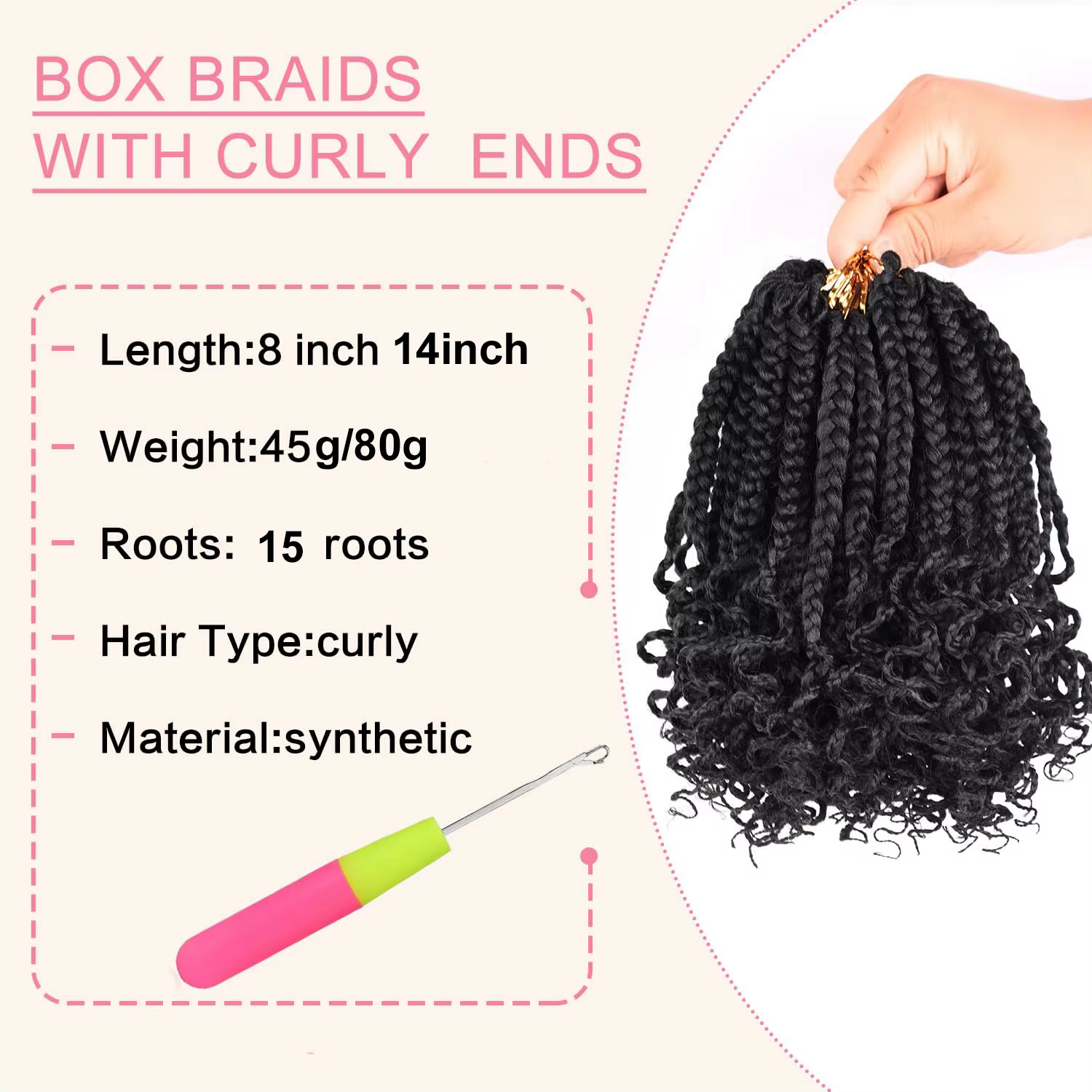 Boîte synthétique tresses Crochet cheveux pour femmes noires avec extrémités bouclées pré-bouclées d