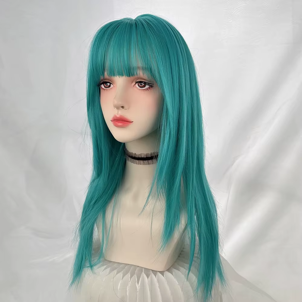 Perruque synthétique longue et lisse avec frange pour femmes, perruque de Cosplay Lolita moelleuse r