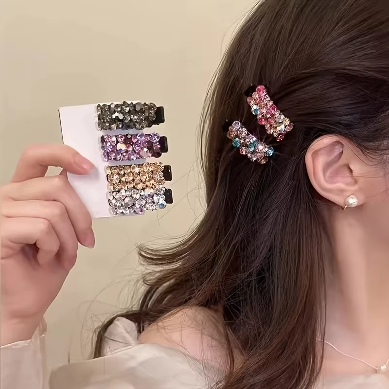 Pinces à cheveux élégantes en strass pour femmes, 6 pièces, petites pinces latérales colorées en cri
