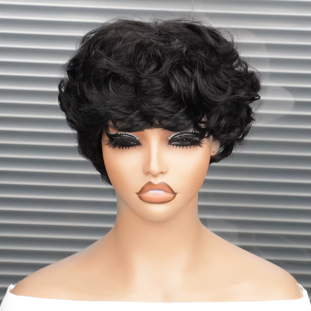 Perruque courte coupe pixie, perruque bouclée bob en cheveux humains pour femmes noires, perruques f