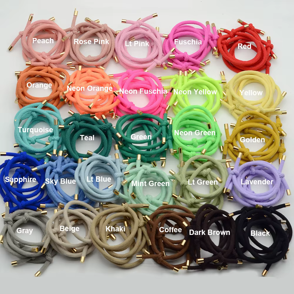 30 pièces 5mm cordons sergé noués bandes de cheveux élastiques casquettes dorées attaches de cheveux