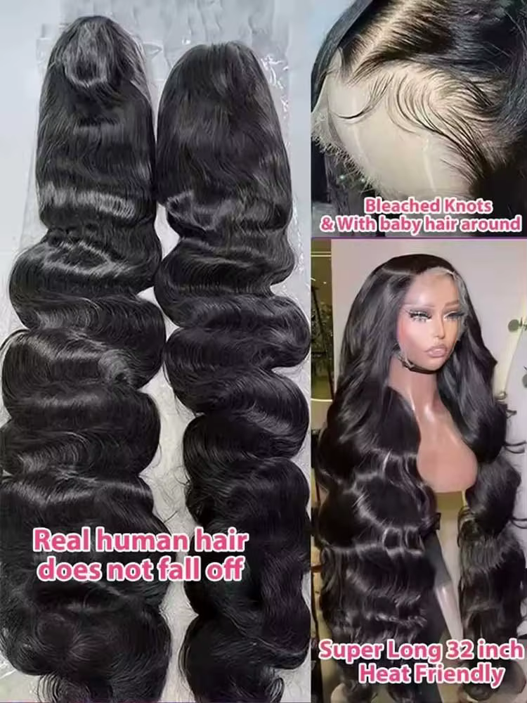 40 42 pouces 250% Wear And Go perruques sans colle vague de corps perruques de cheveux humains 13x4