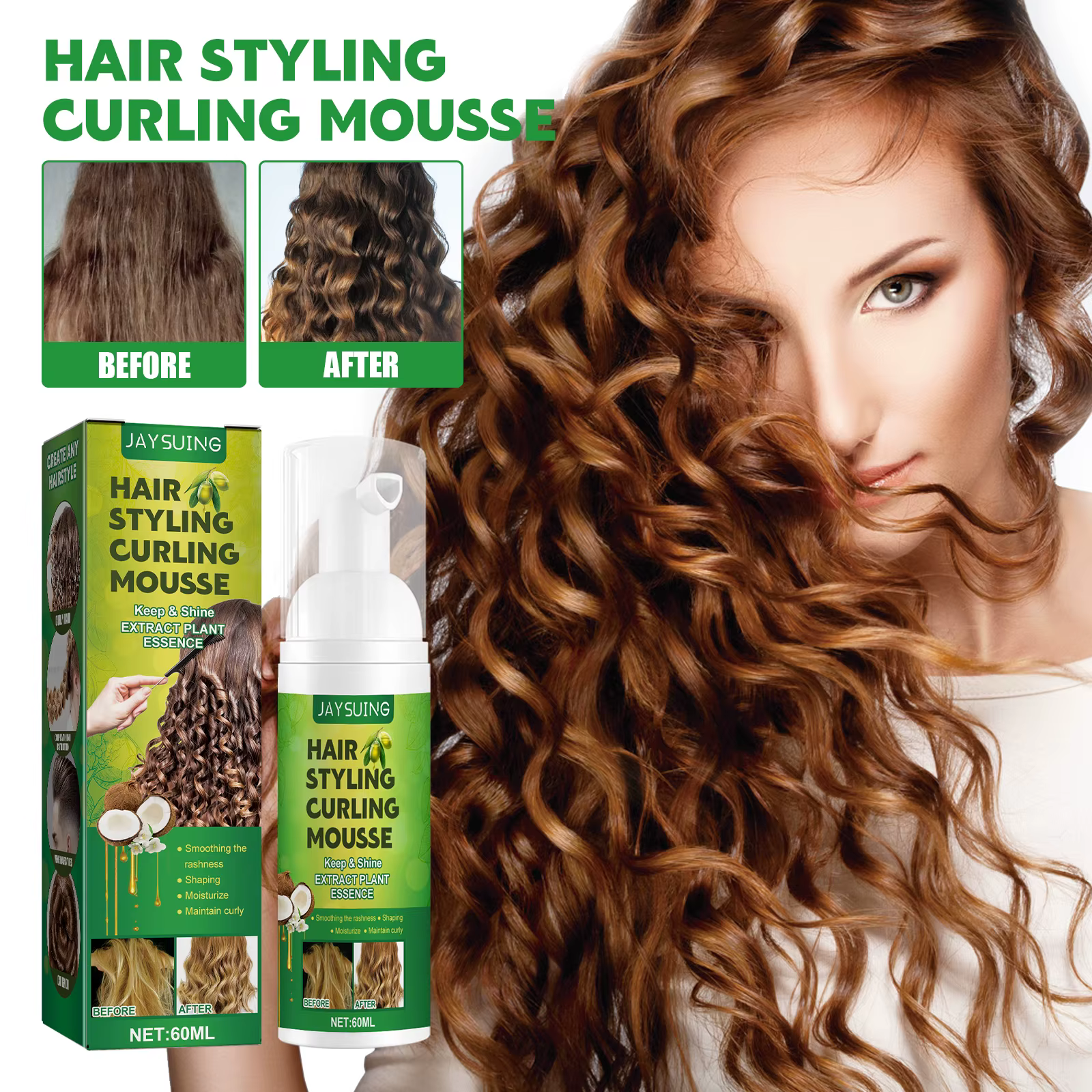 Spray coiffant hydratant durable, Mousse coiffante curling, Extraits de plantes naturelles, Impétueu