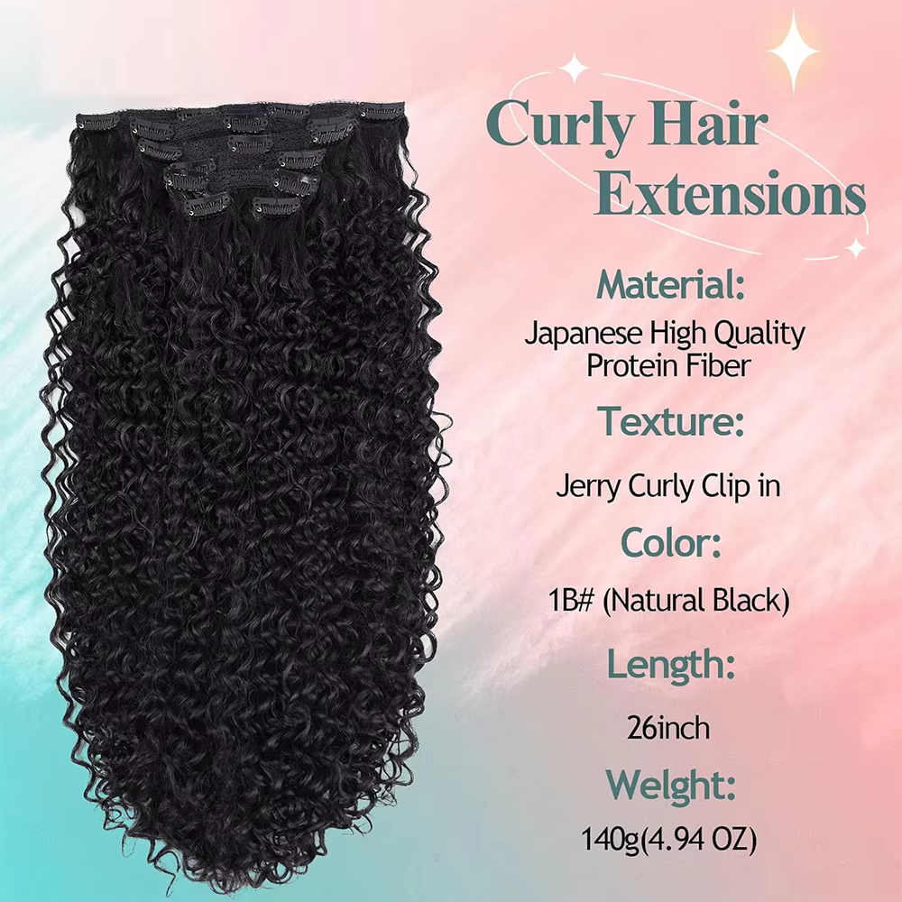 Extensions de cheveux bouclés à clipser pour femmes, fibres synthétiques ondulées, légères et respir