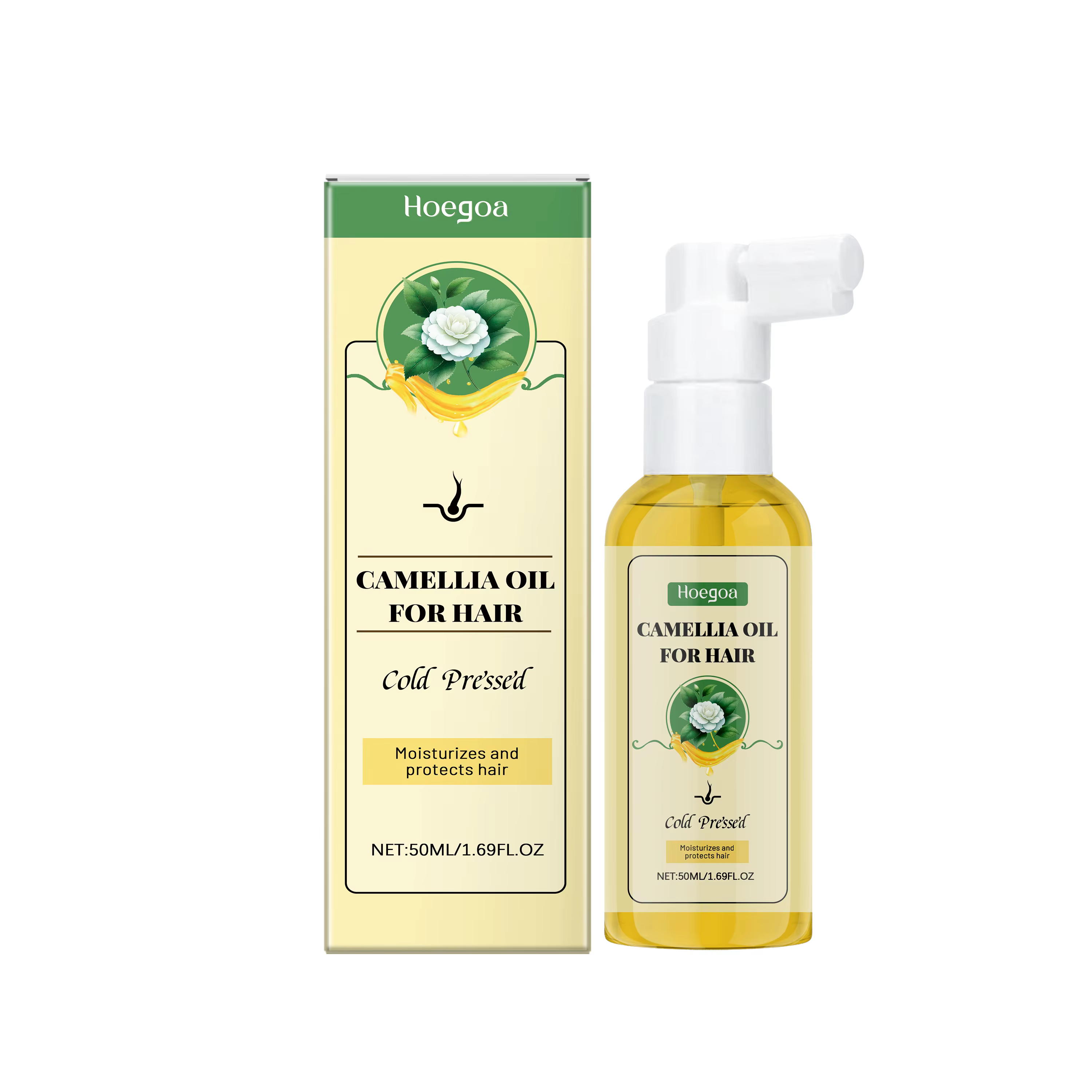 Spray réparateur d'huile capillaire de camélia, pour contrôle des frisottis secs et endommagés, aprè