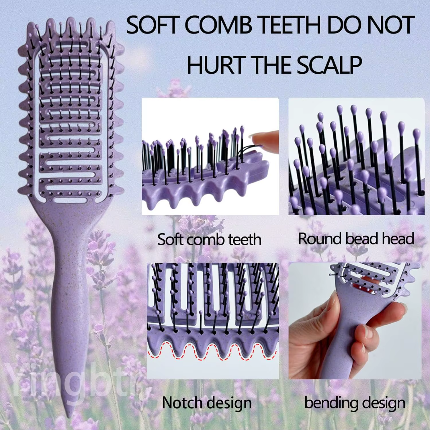 Brosse de coiffure 3 en 1 pour boucles, brosse à cheveux démêlante ajourée, peigne à cheveux emmêlé,