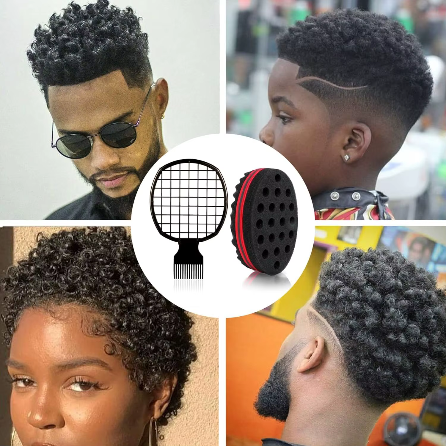 Éponge de peigne à cheveux Afro Twist, 2 pièces, brosse en éponge pour cheveux bouclés pour hommes e