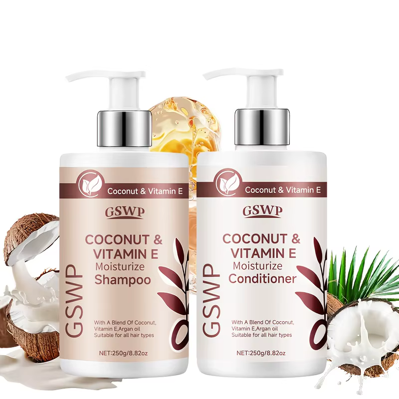 GSWP Ensemble shampoing et après-shampooing à la vitamine E à l'huile de coco nourrit en profondeur