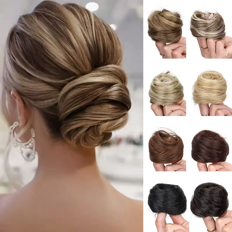Chignon synthétique élastique désordonné pour femme, postiches, chouchou bouclé, bande de chignon, f