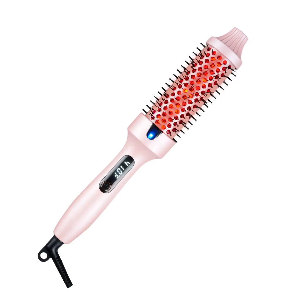 Brosse à boucler infrarouge avec température réglable, peigne chauffant volumisant 38 mm, écran LCD