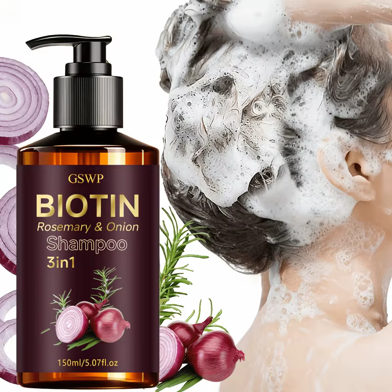GSWP Shampooing 3-en-1 Biotine, Romarin et Oignon. Nettoie en profondeur le cuir chevelu, contrôle l
