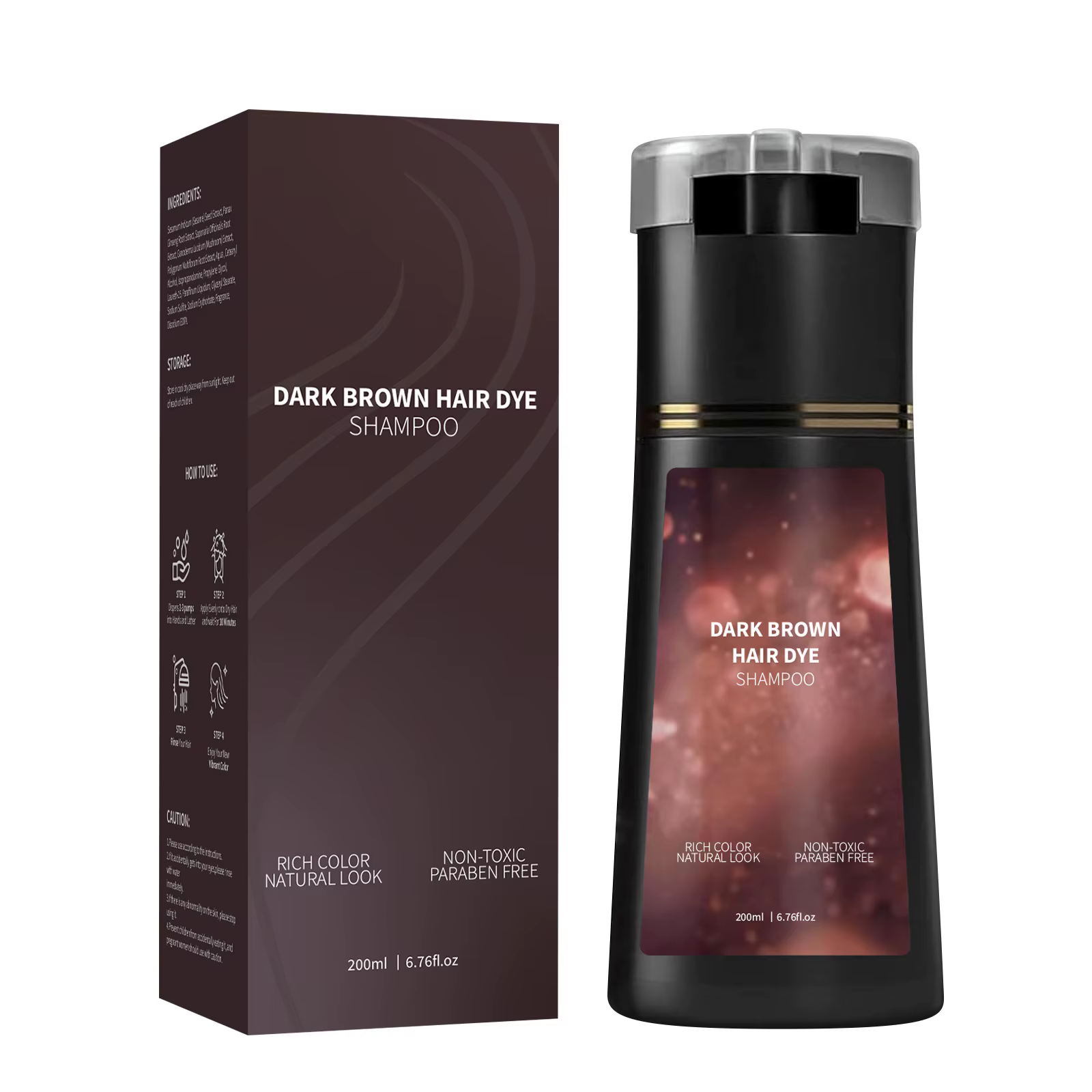 Shampoing pour teinture capillaire, couleur rapide, doux, longue durée, marron clair/marron foncé/no