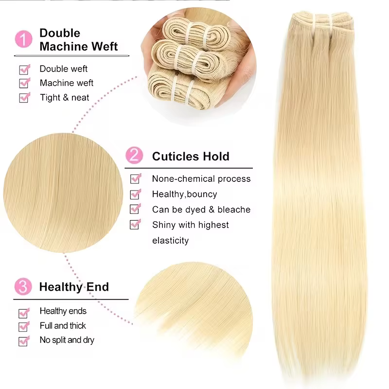 Extensions de cheveux brésiliens lisses couleur blonde 613, 1/3/4 paquets, tissage Remy en cheveux h