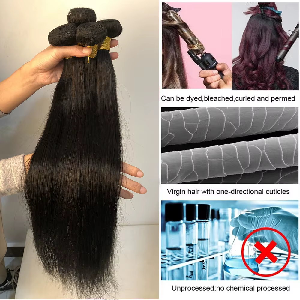 Tissage en lot brésilien naturel Remy lisse, Extensions de cheveux de 10 à 30 pouces, couleur noire
