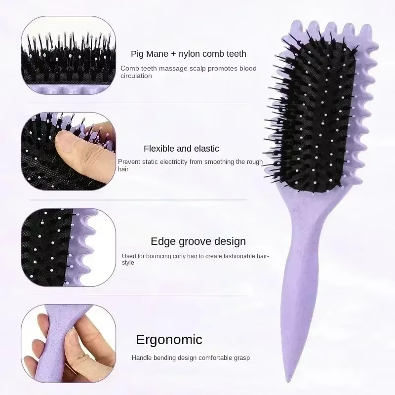 Brosse Coiffante pour Cheveux Bouclés – Brosse à Boucles pour Hommes et Femmes – Outil de Peignage e