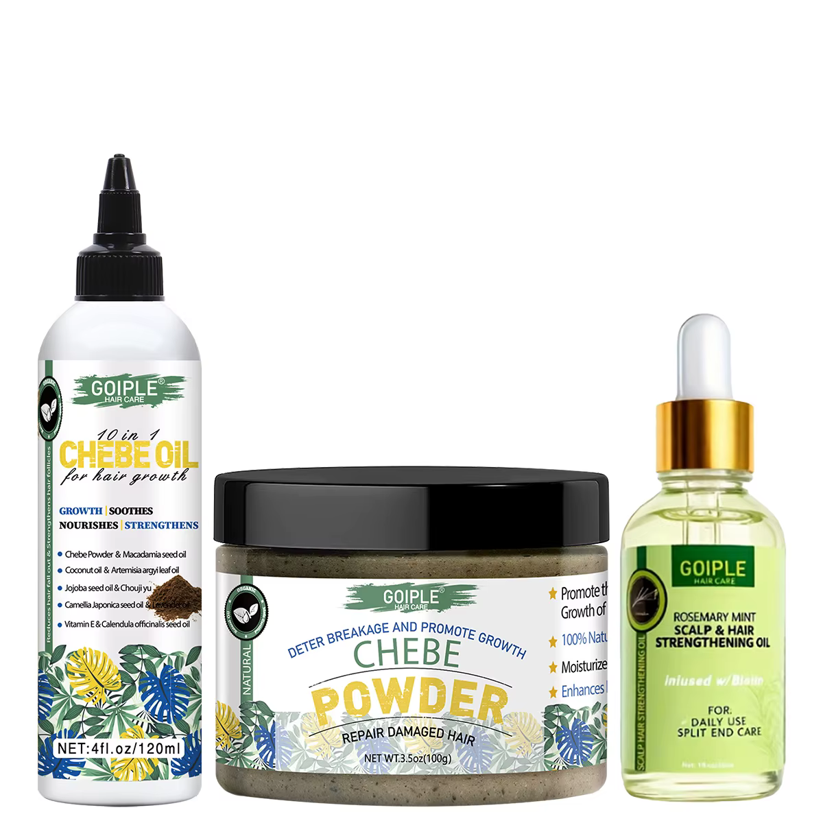 Produit de croissance des cheveux GOIPLE, poudre de Chebe africaine et huile de croissance des cheve