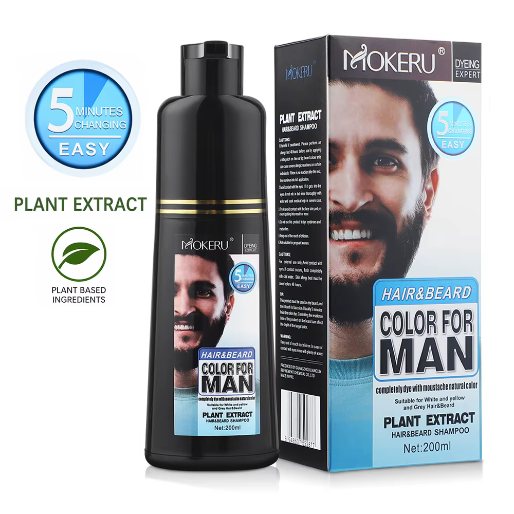 Shampoo colorant permanent pour barbe naturelle longue durée 200 ml pour hommes – Élimine les poils