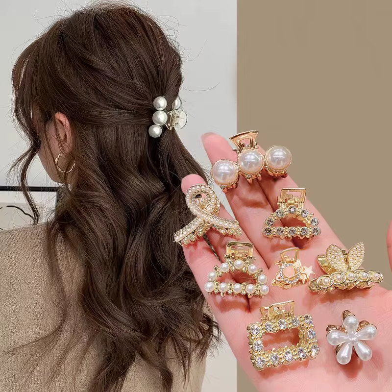 Lot de 6/8/10 petites pinces à cheveux géométriques en métal avec strass et perles pour femmes et fi